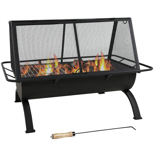 Sunnydaze 36-Inch Northland Steel Outdoor Fire Pit - Outdoor Fireplace for Patio with Grill, Spark Screen, and Protective Cover - CookCave