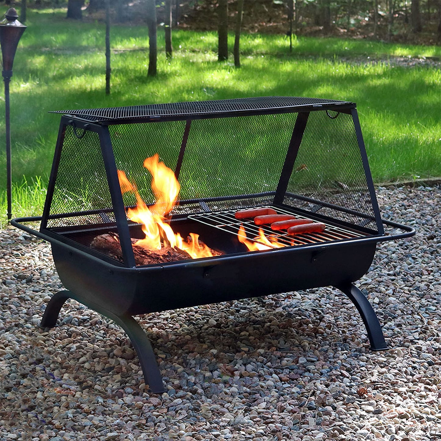 Sunnydaze 36-Inch Northland Steel Outdoor Fire Pit - Outdoor Fireplace for Patio with Grill, Spark Screen, and Protective Cover - CookCave