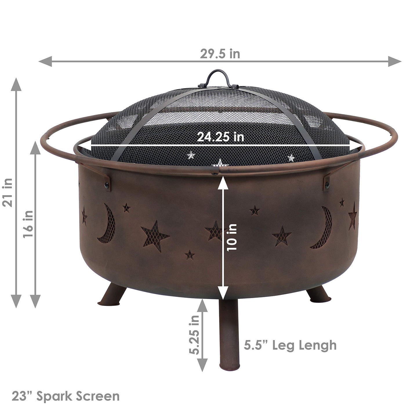 Sunnydaze Cosmic 30-Inch Outdoor Fire Pit - Wood Burning Fire Pit with Cooking BBQ Grill Grate, Spark Screen, and Fireplace Poker - Celestial Design - CookCave