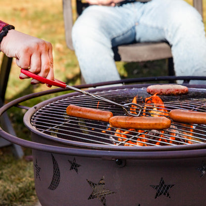 Sunnydaze Cosmic 30-Inch Outdoor Fire Pit - Wood Burning Fire Pit with Cooking BBQ Grill Grate, Spark Screen, and Fireplace Poker - Celestial Design - CookCave