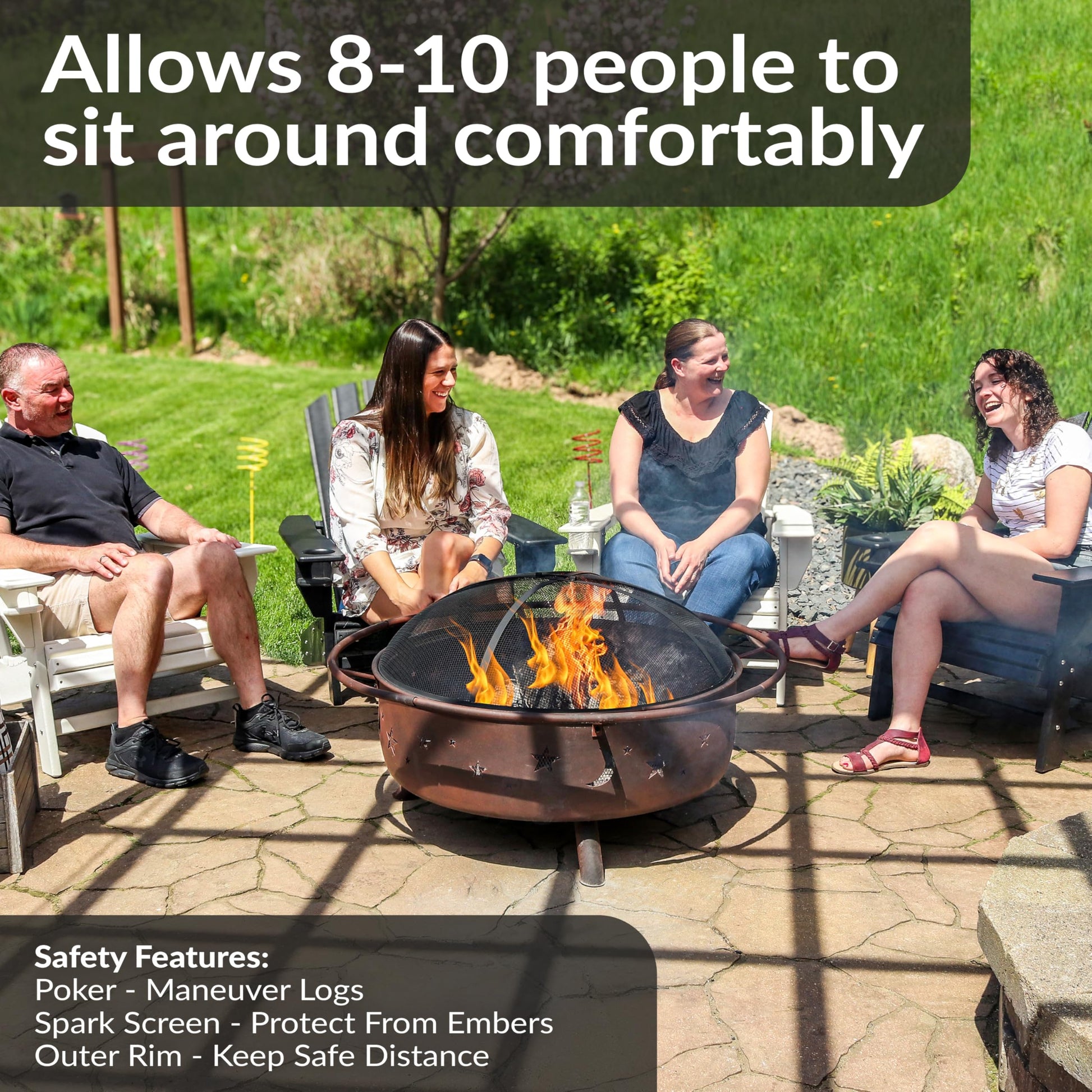 Sunnydaze Cosmic 42-Inch Large Outdoor Fire Pit - Wood-Burning Fire Pit with Round Spark Screen, Poker, and Built-in Grate - CookCave