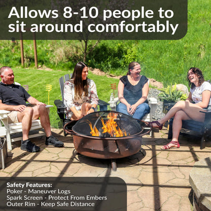 Sunnydaze Cosmic 42-Inch Large Outdoor Fire Pit - Wood-Burning Fire Pit with Round Spark Screen, Poker, and Built-in Grate - CookCave
