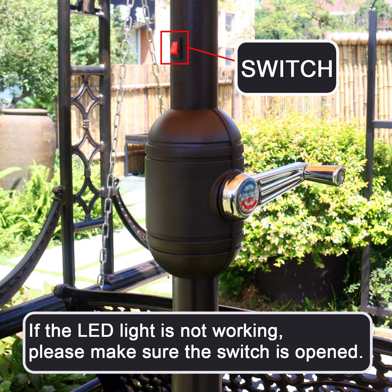 Sunnyglade 9' Solar 24 LED Lighted Umbrella with 8 Ribs Adjustment and Crank Lift System for Patio - Black and White - CookCave