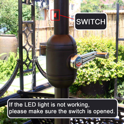 Sunnyglade 9' Solar 24 LED Lighted Umbrella with 8 Ribs Adjustment and Crank Lift System for Patio - Black and White - CookCave