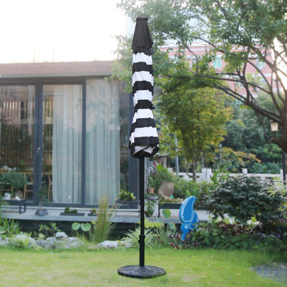 Sunnyglade 9' Solar 24 LED Lighted Umbrella with 8 Ribs Adjustment and Crank Lift System for Patio - Black and White - CookCave