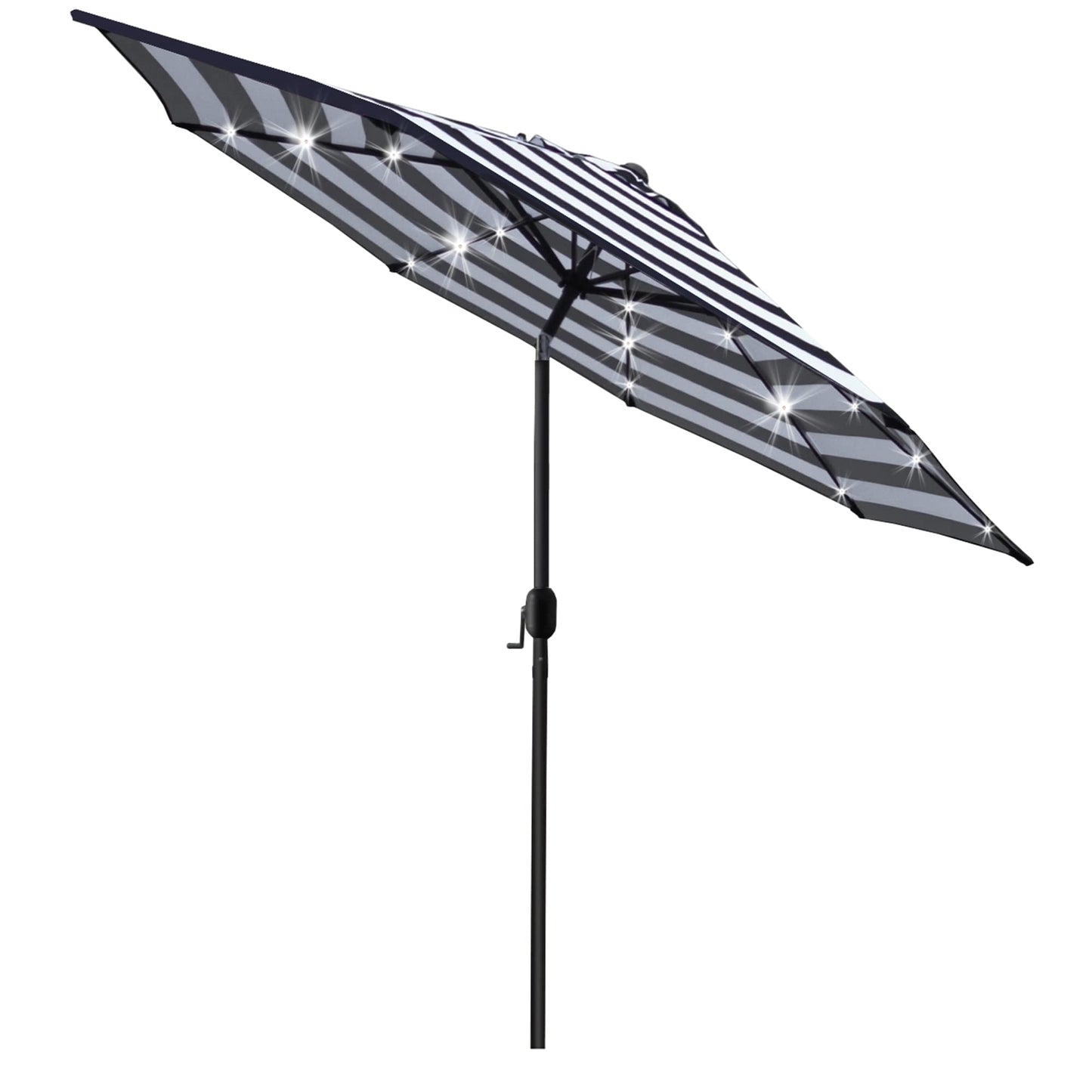 Sunnyglade 9' Solar 24 LED Lighted Umbrella with 8 Ribs Adjustment and Crank Lift System for Patio - Black and White - CookCave