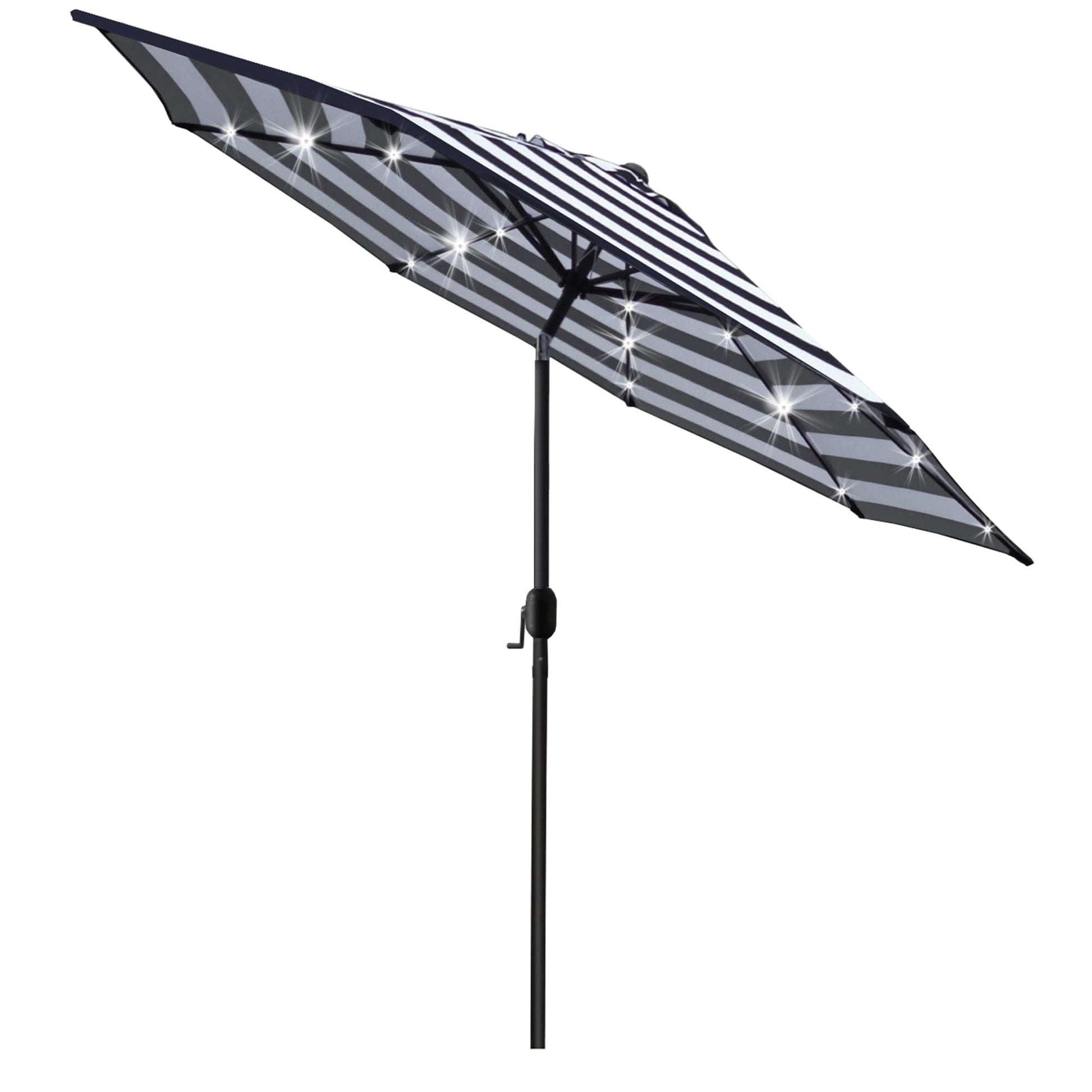Sunnyglade 9' Solar 24 LED Lighted Umbrella with 8 Ribs Adjustment and Crank Lift System for Patio - Black and White - CookCave