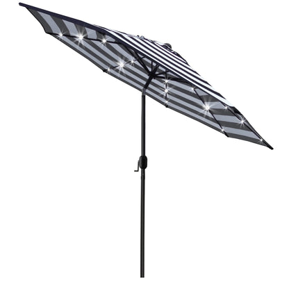 Sunnyglade 9' Solar 24 LED Lighted Umbrella with 8 Ribs Adjustment and Crank Lift System for Patio - Black and White - CookCave