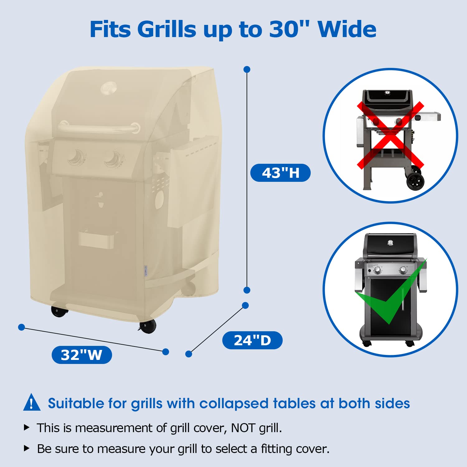 SunPatio 2 Burner Grill Cover 32 Inch, Outdoor Heavy Duty Waterproof Small Gas BBQ Cover, UV & Fade Resistant, Compatible for Weber CharBroil Nexgrill and More Grills with Collapsed Side Tables, Beige - CookCave