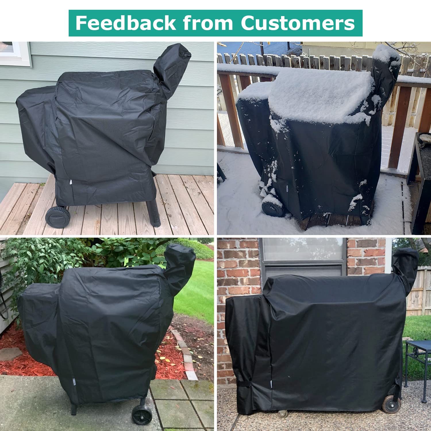SunPatio Outdoor Heavy Duty Waterproof Grill Cover Compatible with Traeger 34 Series Wood Pellet Grill and Smoker, Texas and More, Full Length Barbecue Cover, All Weather Protection, Black - CookCave