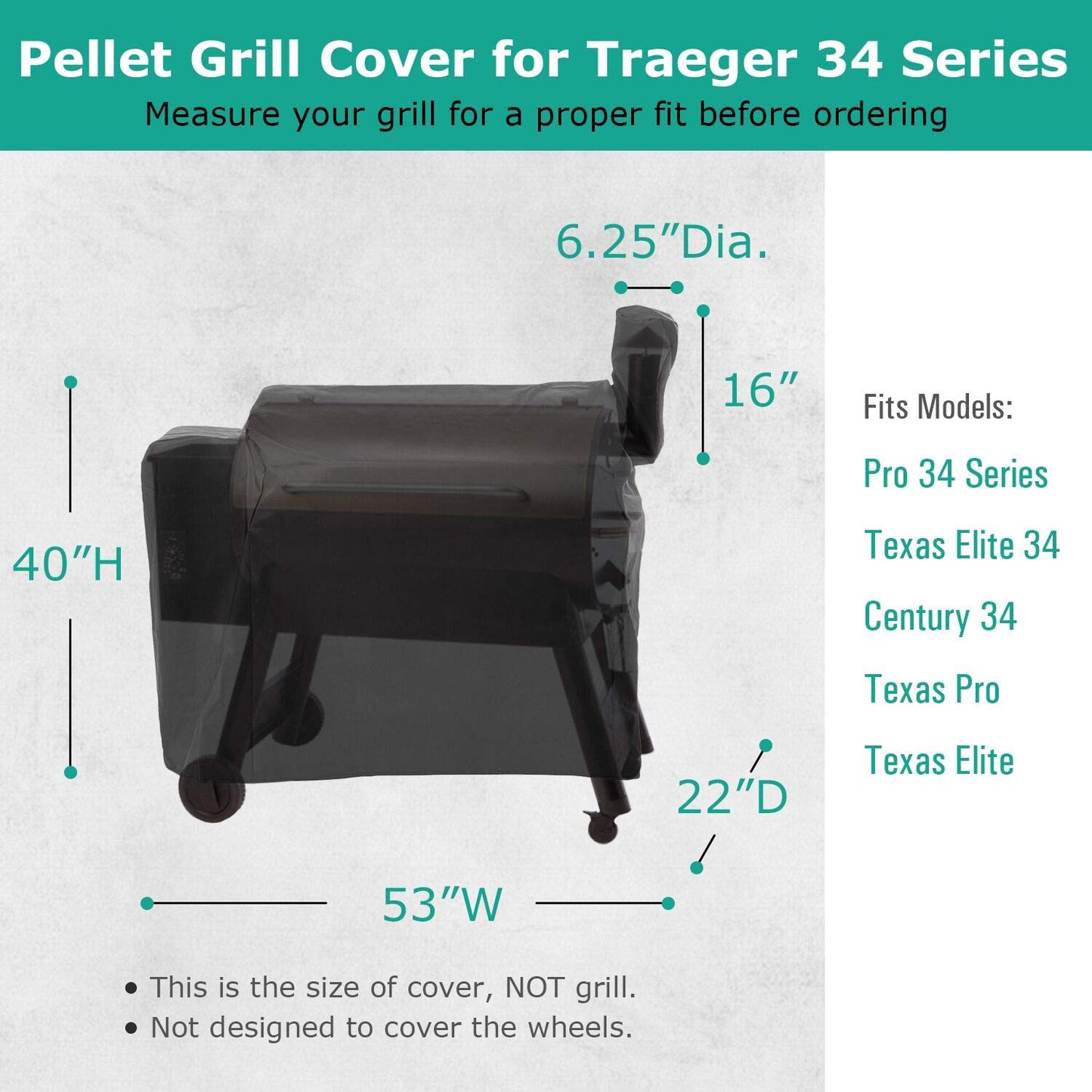 SunPatio Outdoor Heavy Duty Waterproof Grill Cover Compatible with Traeger 34 Series Wood Pellet Grill and Smoker, Texas and More, Full Length Barbecue Cover, All Weather Protection, Black - CookCave