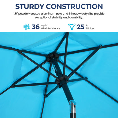 SUNVIVI OUTDOOR 7.5' Outdoor Patio Umbrella, Patio Umbrella, Market Umbrella, Aluminum Pole Umbrella with Push Button Tilt and Crank, 6 Ribs, Polyester Canopy, Blue - CookCave