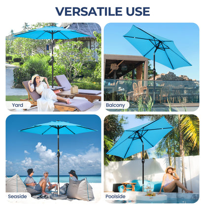 SUNVIVI OUTDOOR 7.5' Outdoor Patio Umbrella, Patio Umbrella, Market Umbrella, Aluminum Pole Umbrella with Push Button Tilt and Crank, 6 Ribs, Polyester Canopy, Blue - CookCave