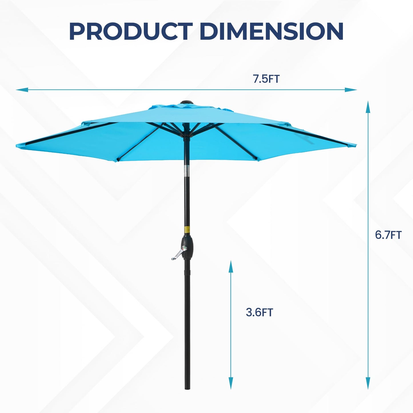 SUNVIVI OUTDOOR 7.5' Outdoor Patio Umbrella, Patio Umbrella, Market Umbrella, Aluminum Pole Umbrella with Push Button Tilt and Crank, 6 Ribs, Polyester Canopy, Blue - CookCave