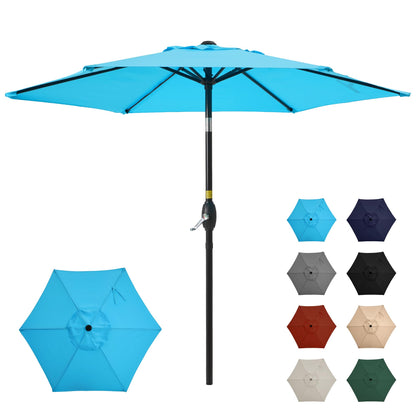 SUNVIVI OUTDOOR 7.5' Outdoor Patio Umbrella, Patio Umbrella, Market Umbrella, Aluminum Pole Umbrella with Push Button Tilt and Crank, 6 Ribs, Polyester Canopy, Blue - CookCave
