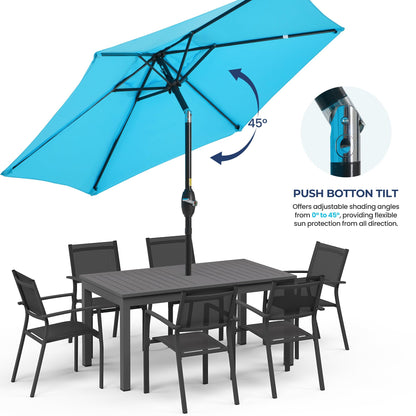 SUNVIVI OUTDOOR 7.5' Outdoor Patio Umbrella, Patio Umbrella, Market Umbrella, Aluminum Pole Umbrella with Push Button Tilt and Crank, 6 Ribs, Polyester Canopy, Blue - CookCave