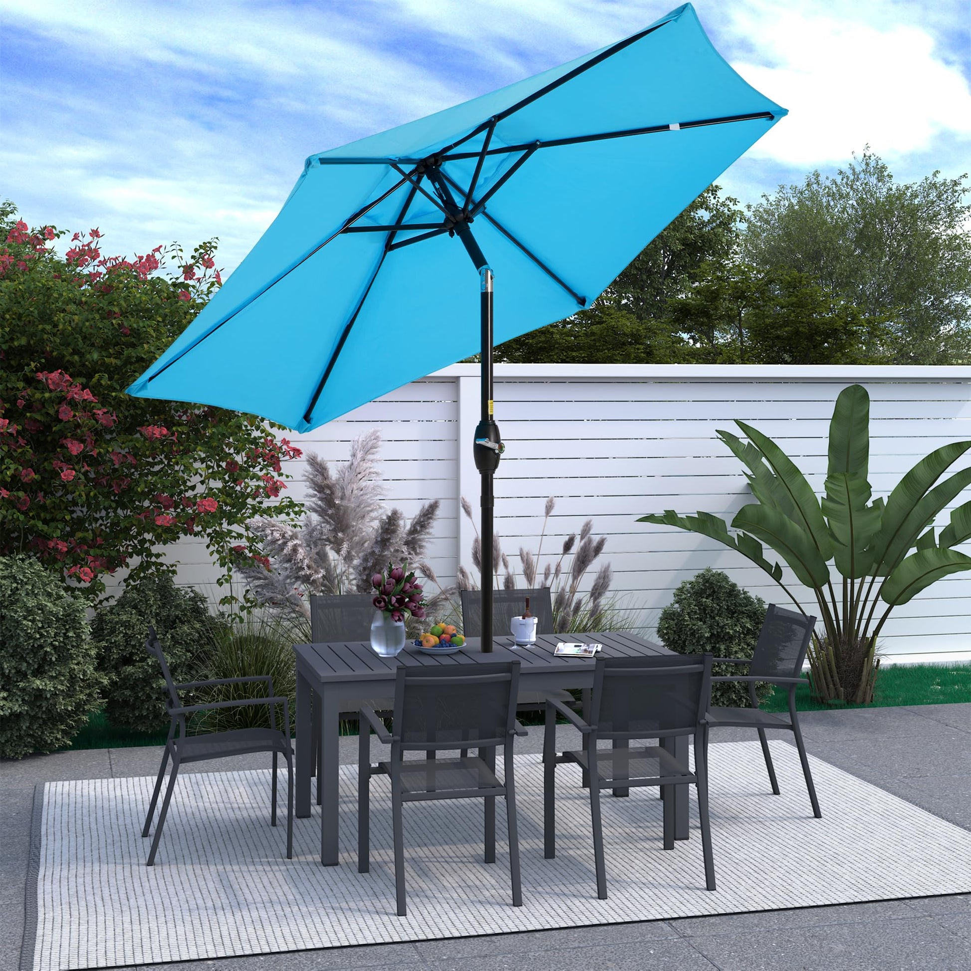 SUNVIVI OUTDOOR 7.5' Outdoor Patio Umbrella, Patio Umbrella, Market Umbrella, Aluminum Pole Umbrella with Push Button Tilt and Crank, 6 Ribs, Polyester Canopy, Blue - CookCave