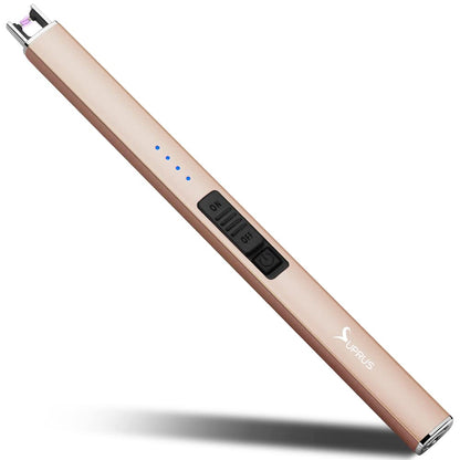 SUPRUS Electric Lighter Arc Windproof Flameless USB Rechargeable Lighter with Safety Lock for Candle BBQ Camping (Champagne Gold) - CookCave