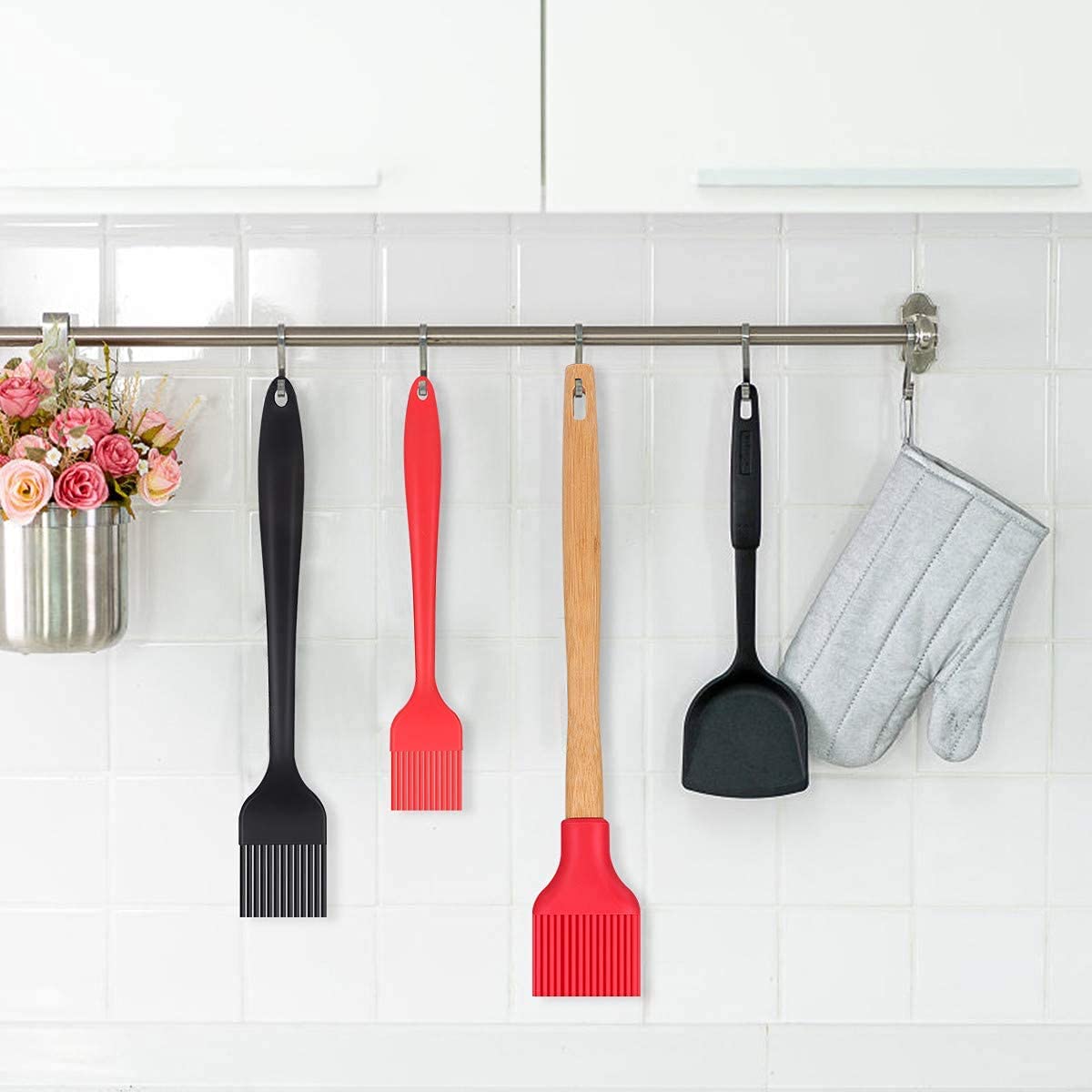 SURDOCA Silicone Pastry Basting Brush - 2Pcs 10 + 8 in Heat Resistant Brush for Baking Cooking Food, BPA Free Kitchen Brush for Sauce Butter Oil, Stainless Steel Core Design for Barbecue BBQ Grilling - CookCave