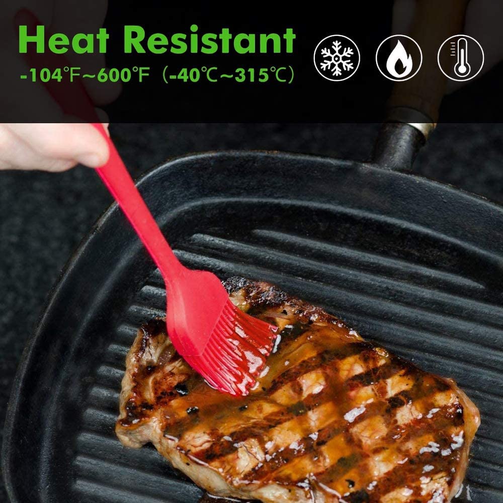 SURDOCA Silicone Pastry Basting Brush - 2Pcs 10 + 8 in Heat Resistant Brush for Baking Cooking Food, BPA Free Kitchen Brush for Sauce Butter Oil, Stainless Steel Core Design for Barbecue BBQ Grilling - CookCave