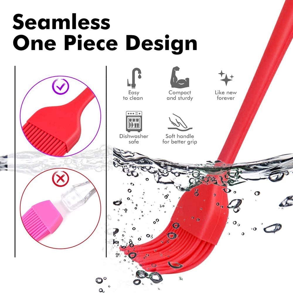 SURDOCA Silicone Pastry Basting Brush - 2Pcs 10 + 8 in Heat Resistant Brush for Baking Cooking Food, BPA Free Kitchen Brush for Sauce Butter Oil, Stainless Steel Core Design for Barbecue BBQ Grilling - CookCave