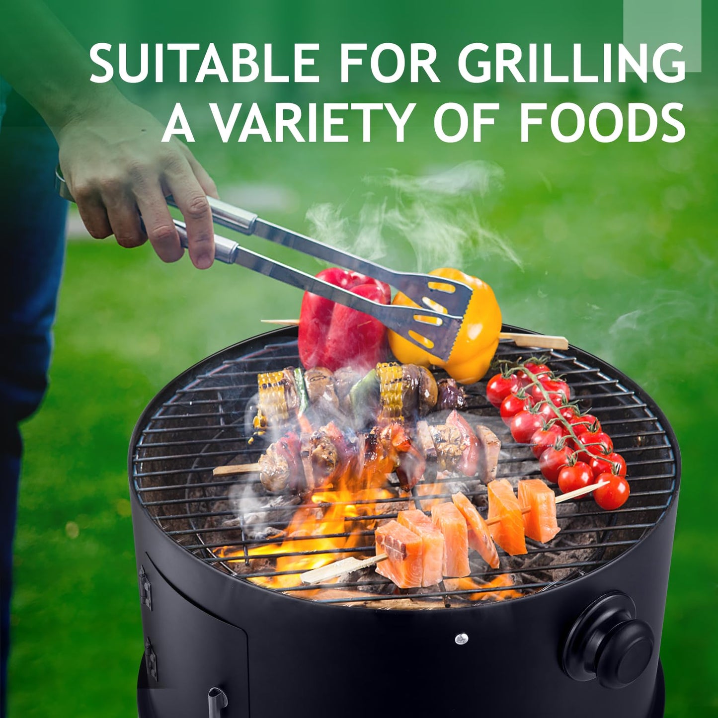 susici 16 Inch Charcoal BBQ Smoker Grill,3-in-1 Portable Vertical Grill Cooker with Built-in Thermometers & Adjustable Vent Systems for Outdoor Backyard Cooking, Camping & Patio Parties - CookCave