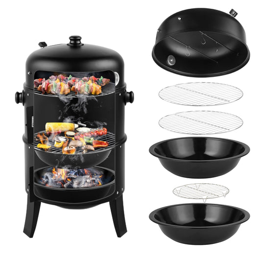 susici 16 Inch Charcoal BBQ Smoker Grill,3-in-1 Portable Vertical Grill Cooker with Built-in Thermometers & Adjustable Vent Systems for Outdoor Backyard Cooking, Camping & Patio Parties - CookCave