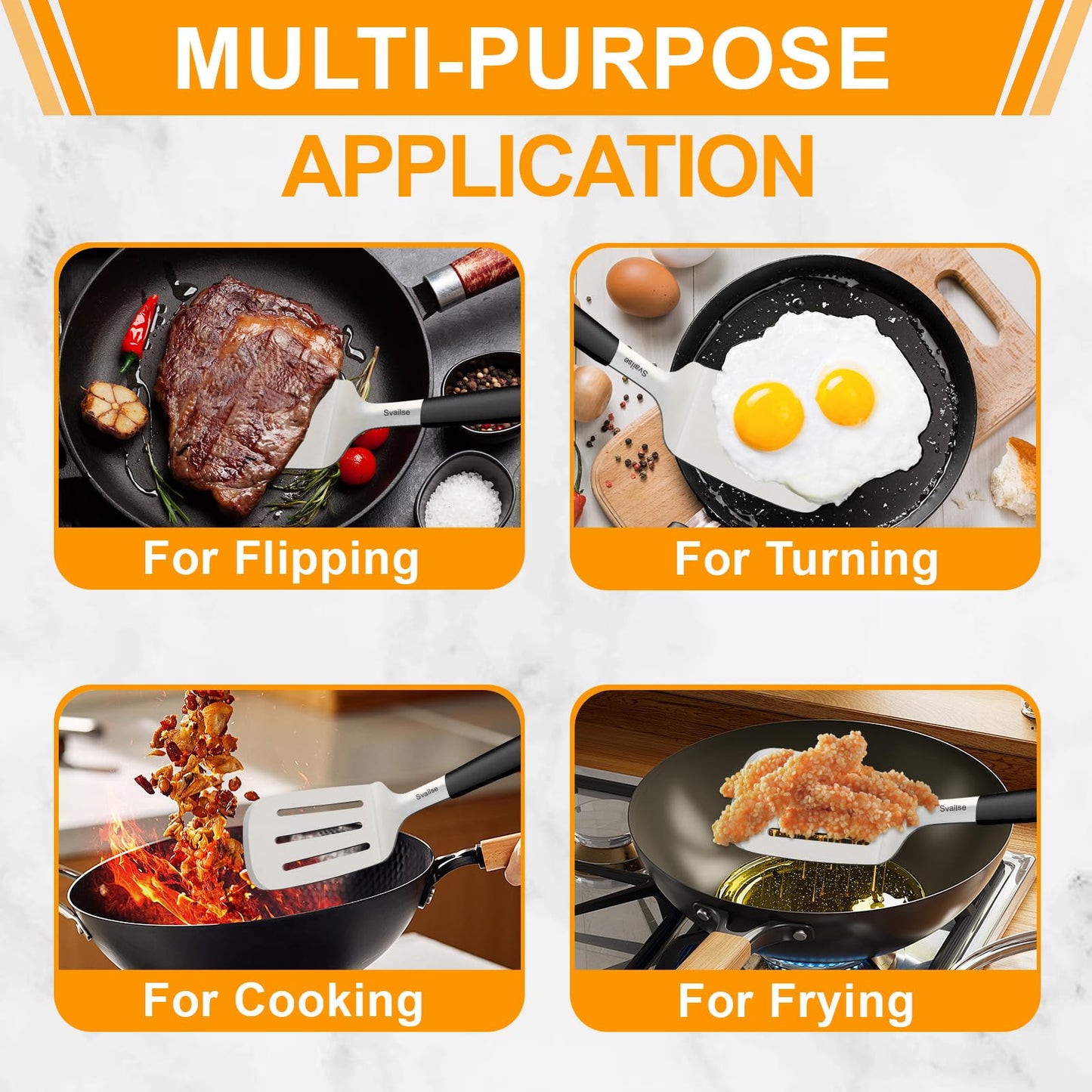 Svailse Stainless Steel Spatula Set, Large 13.4 In Metal Spatula for Kitchen Use, Heavy Duty BBQ Turner with Silicone Handle, Set of 2 Solid & Slotted Flipper for Cast Iron Skillet, Grilling & Cooking - CookCave