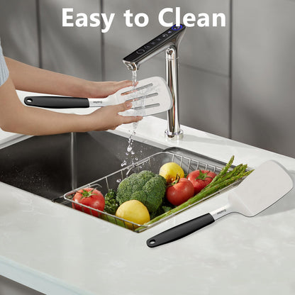 Svailse Stainless Steel Spatula Set, Large 13.4 In Metal Spatula for Kitchen Use, Heavy Duty BBQ Turner with Silicone Handle, Set of 2 Solid & Slotted Flipper for Cast Iron Skillet, Grilling & Cooking - CookCave