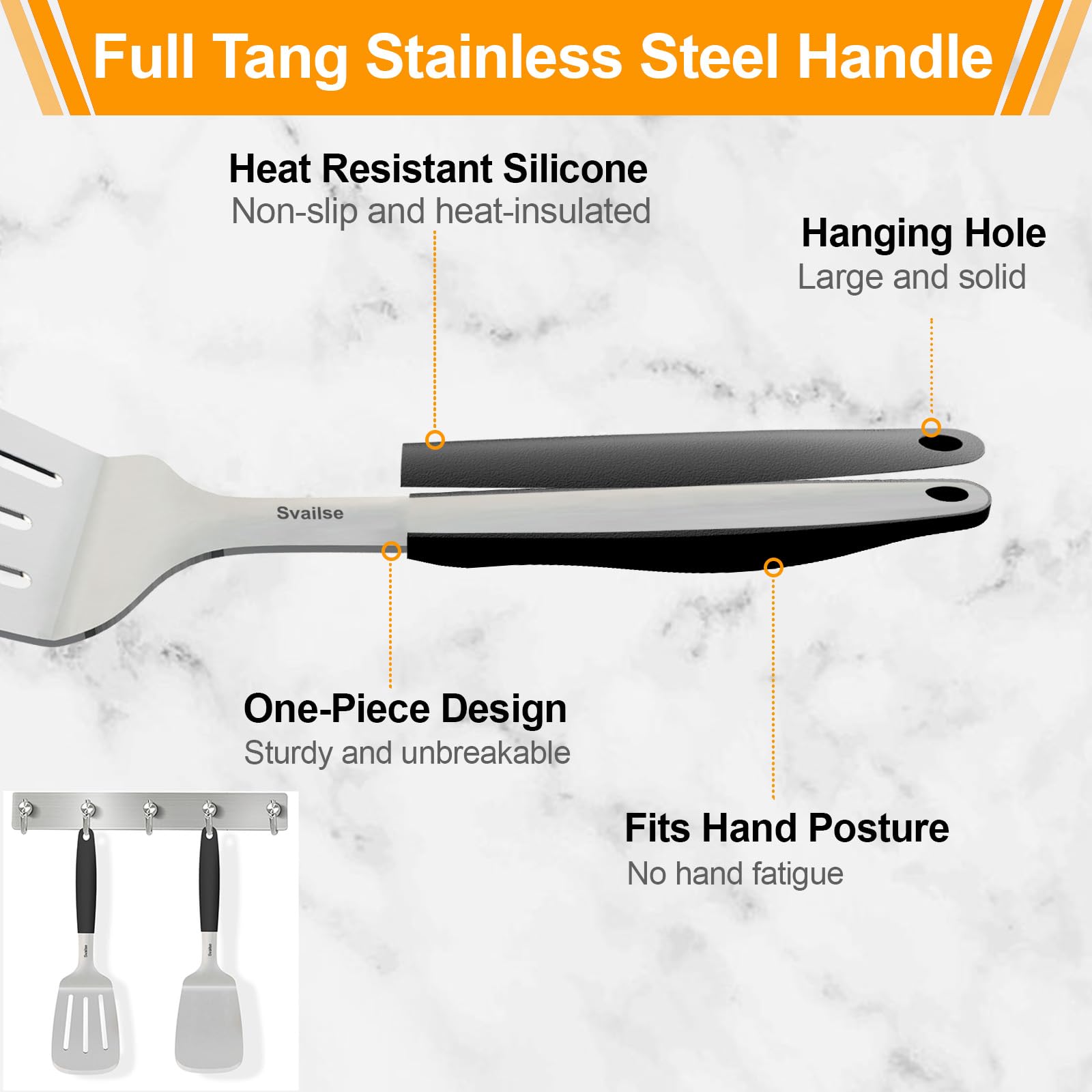 Svailse Stainless Steel Spatula Set, Large 13.4 In Metal Spatula for Kitchen Use, Heavy Duty BBQ Turner with Silicone Handle, Set of 2 Solid & Slotted Flipper for Cast Iron Skillet, Grilling & Cooking - CookCave