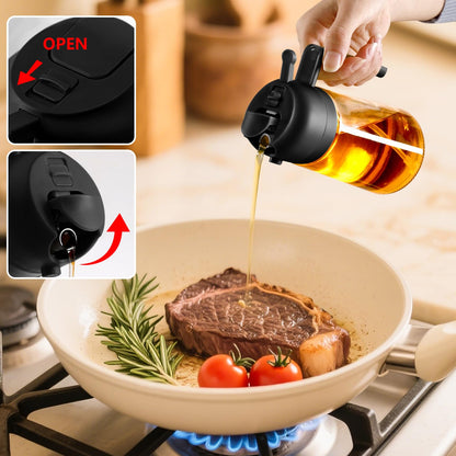 SWEET VIEW Olive Oil Sprayer for Cooking, 470ml 2 In 1 Glass Oil Dispenser/Pour Bottle, Kitchen Accessories, Kitchen Gadgets for Air Fryer, Salad, BBQ (Black) - CookCave