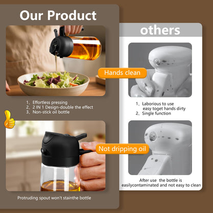 SWEET VIEW Olive Oil Sprayer for Cooking, 470ml 2 In 1 Glass Oil Dispenser/Pour Bottle, Kitchen Accessories, Kitchen Gadgets for Air Fryer, Salad, BBQ (Black) - CookCave