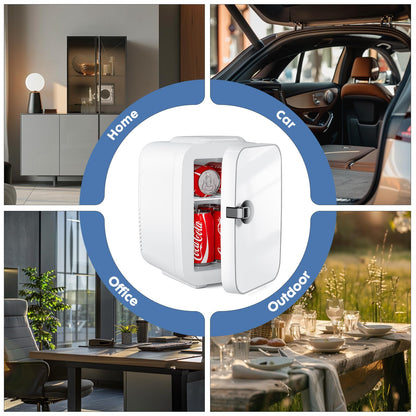 Sweetcrispy Mini Fridge, Portable Small Refrigerator 4L/6 Can Cooler & Warmer Compact Fridges for SkinCare, Food and Drinks, Bedroom, Dorm, Car, Office, White - CookCave