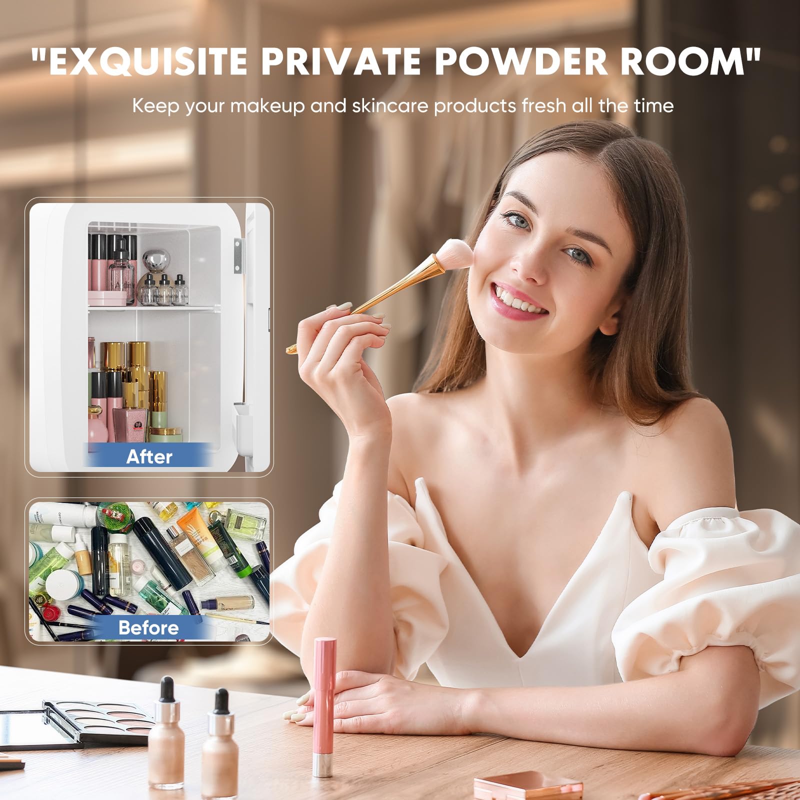 Sweetcrispy Mini Fridge, Portable Small Refrigerator 4L/6 Can Cooler & Warmer Compact Fridges for SkinCare, Food and Drinks, Bedroom, Dorm, Car, Office, White - CookCave