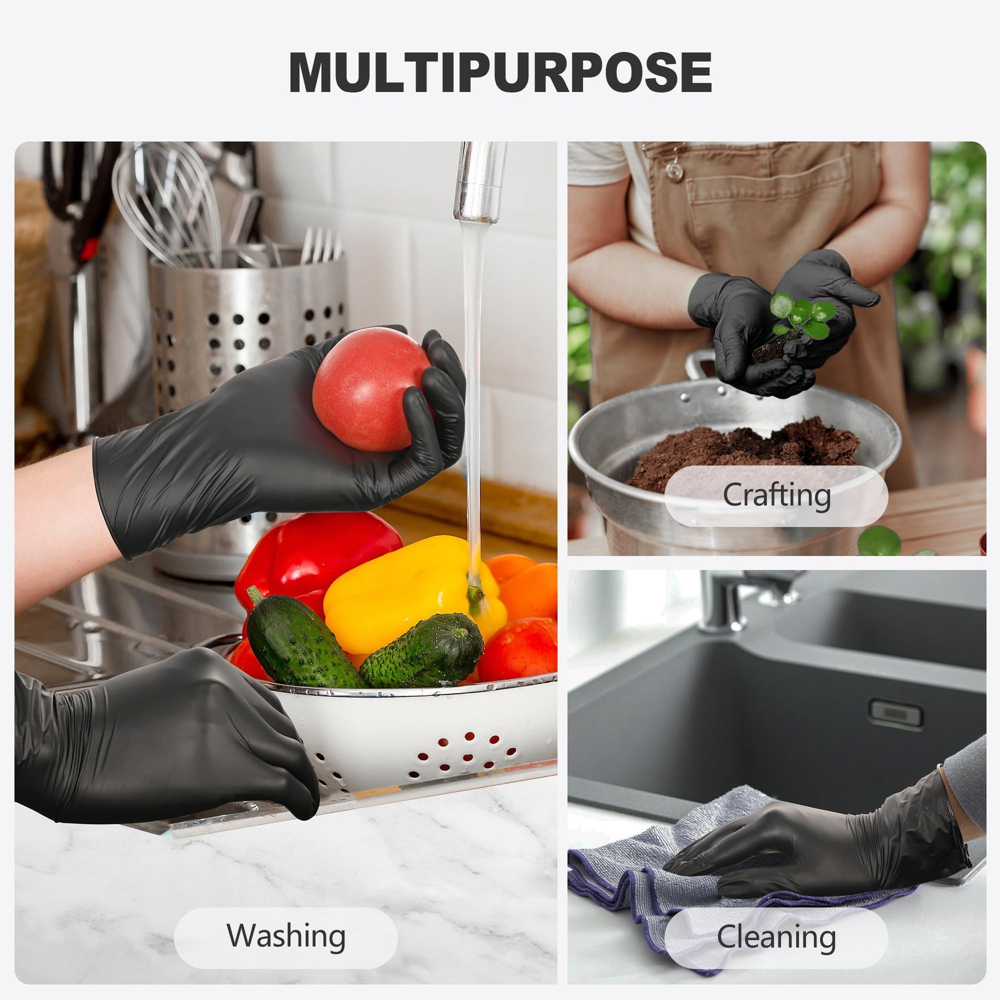 SWIFTLITE Black Vinyl Gloves, Food Grade Gloves Disposable Latex Free & Powder Free, Guantes for Cleaning Cooking Food Prep (100, Large) - CookCave