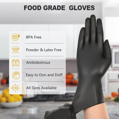 SWIFTLITE Black Vinyl Gloves, Food Grade Gloves Disposable Latex Free & Powder Free, Guantes for Cleaning Cooking Food Prep (100, Large) - CookCave