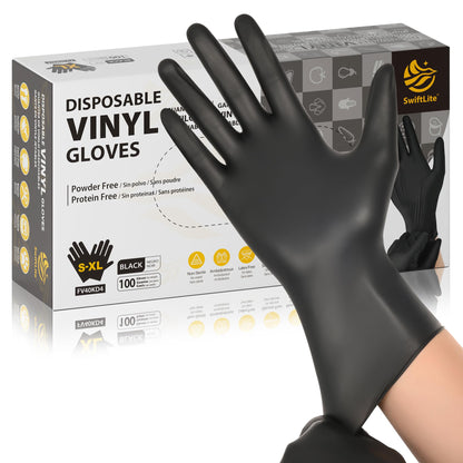 SWIFTLITE Black Vinyl Gloves, Food Grade Gloves Disposable Latex Free & Powder Free, Guantes for Cleaning Cooking Food Prep (100, Large) - CookCave
