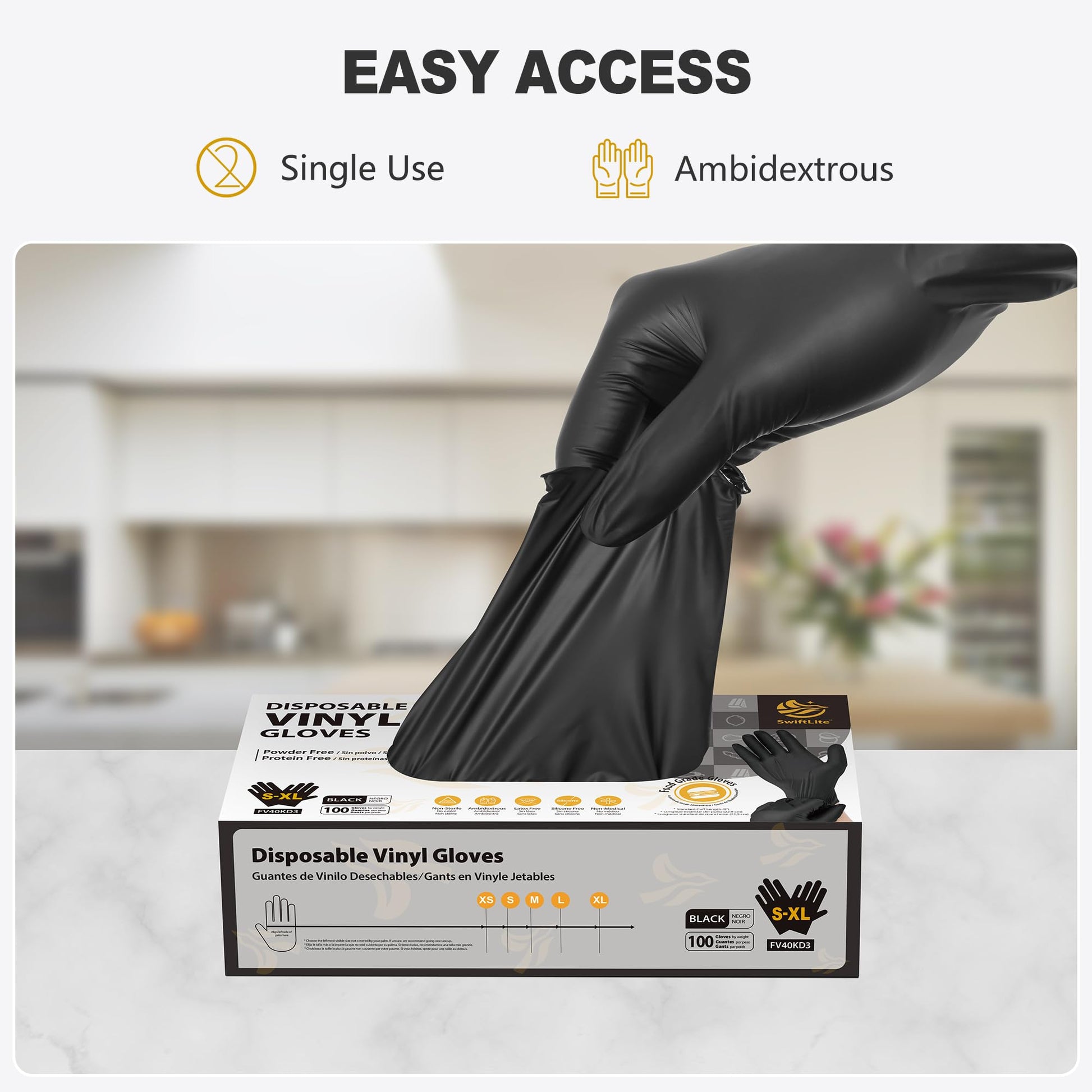 SWIFTLITE Black Vinyl Gloves, Food Grade Gloves Disposable Latex Free & Powder Free, Guantes for Cleaning Cooking Food Prep (100, Large) - CookCave