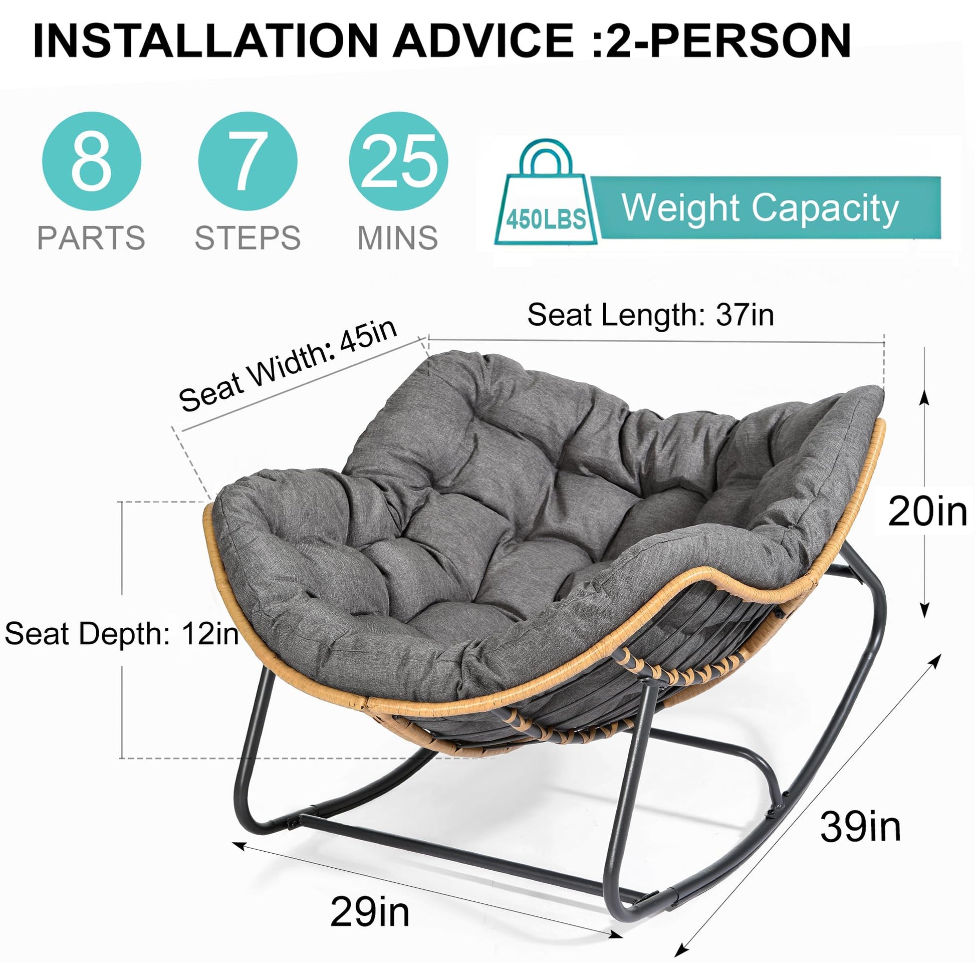 SWITTE Outdoor Rocking Egg Chair, Indoor Papasan, Rattan Wicker Lounge, Modern Royal for Bedroom, Living Room, Porch, Garden, Lawn - Dark Grey - CookCave