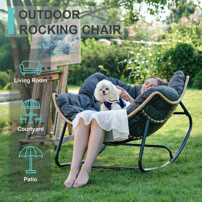 SWITTE Outdoor Rocking Egg Chair, Indoor Papasan, Rattan Wicker Lounge, Modern Royal for Bedroom, Living Room, Porch, Garden, Lawn - Dark Grey - CookCave