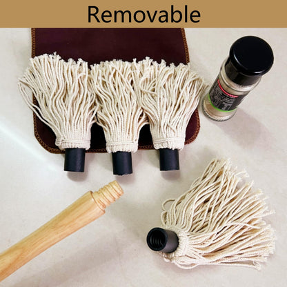 SWJLR 18.3" Removable Rubberwood Long Handle BBQ Mop 4 Pcs Pure Cotton Replacement Brush Heads 2 Pcs Food Grade Bristle BBQ Brush for Sauce Suitable for Grilling and Smoking Steaks - CookCave