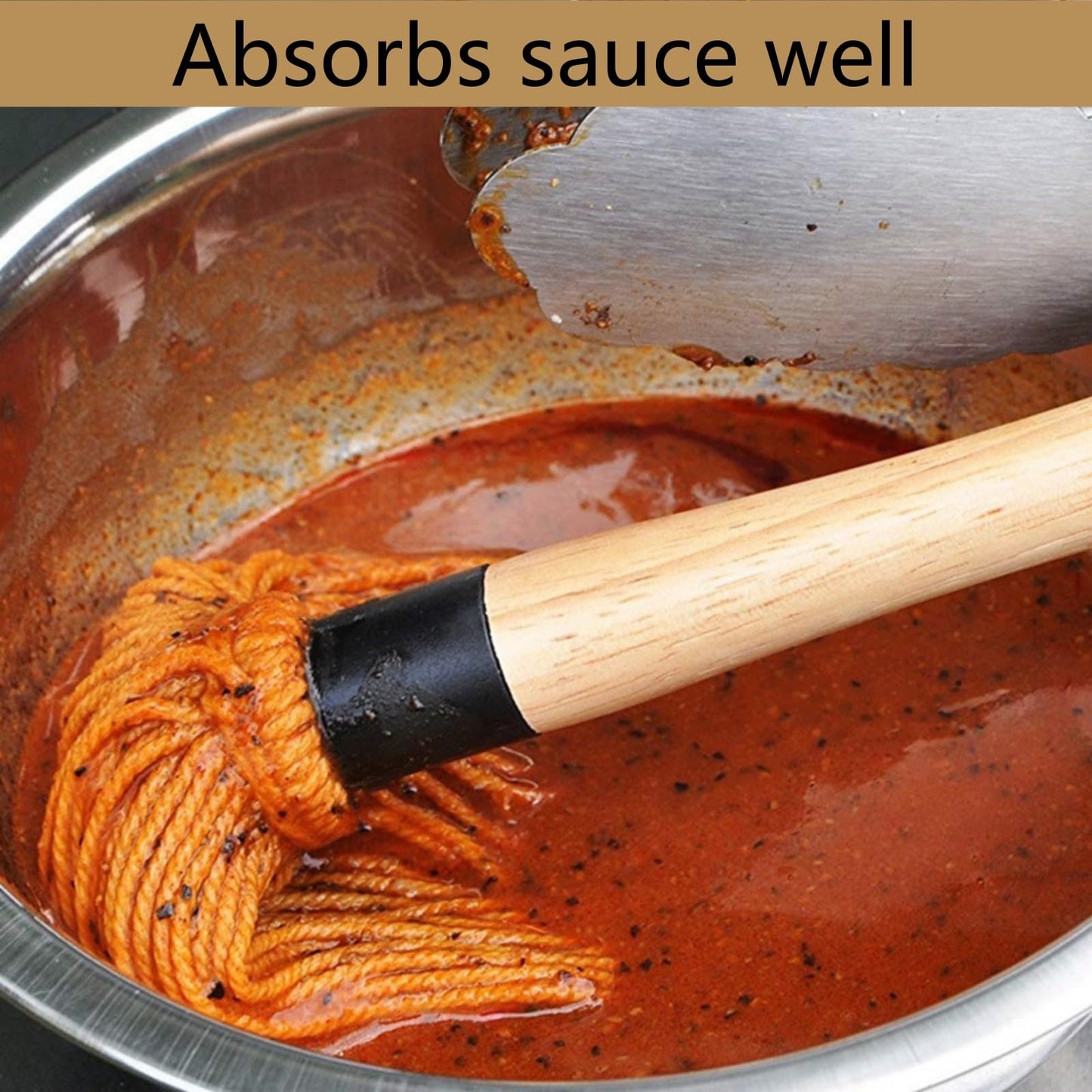 SWJLR 18.3" Removable Rubberwood Long Handle BBQ Mop 4 Pcs Pure Cotton Replacement Brush Heads 2 Pcs Food Grade Bristle BBQ Brush for Sauce Suitable for Grilling and Smoking Steaks - CookCave