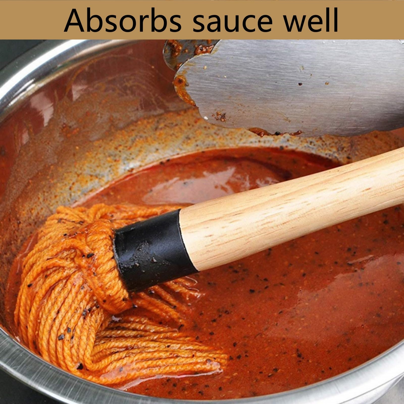 SWJLR 18.3" Removable Rubberwood Long Handle BBQ Mop 4 Pcs Pure Cotton Replacement Brush Heads 2 Pcs Food Grade Bristle BBQ Brush for Sauce Suitable for Grilling and Smoking Steaks - CookCave