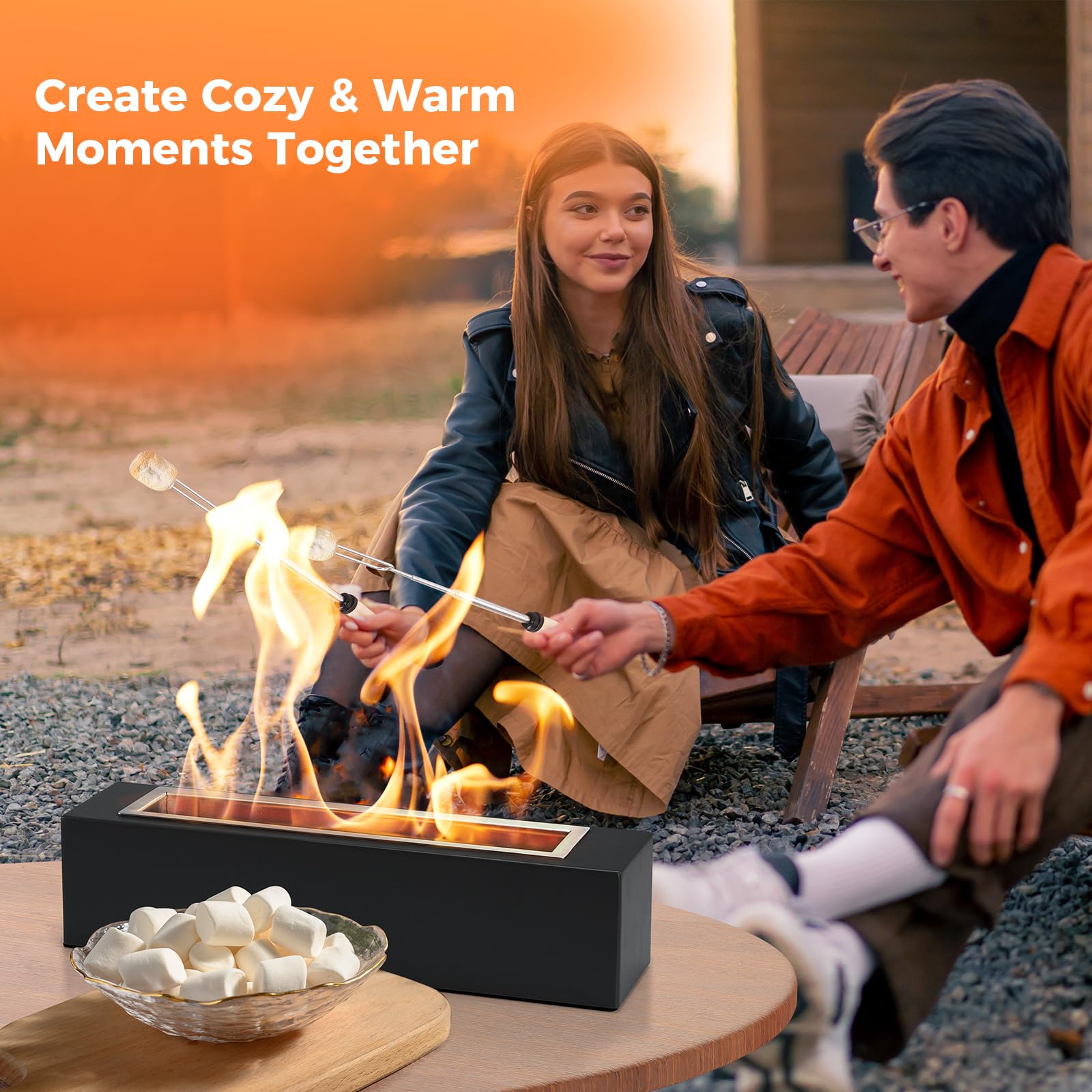 Tabletop Fire Pit - Smores Maker with 4 Extendable Roasting Sticks, Metal Indoor Table Top Firepit & Outdoor Tabletop Fireplaces for Patio & Balcony, Gift for Home Decor Housewarming Wedding Birthday - CookCave