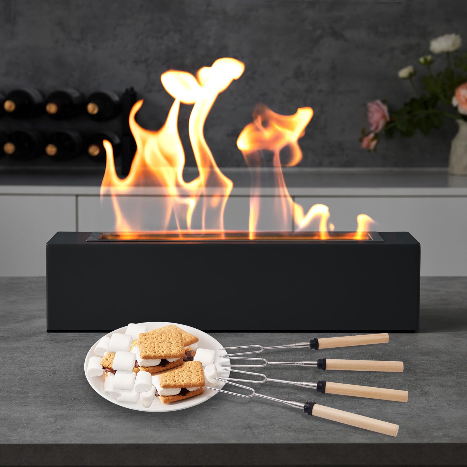 Tabletop Fire Pit - Smores Maker with 4 Extendable Roasting Sticks, Metal Indoor Table Top Firepit & Outdoor Tabletop Fireplaces for Patio & Balcony, Gift for Home Decor Housewarming Wedding Birthday - CookCave