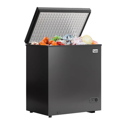 TABU 7.0 Cubic Feet Chest Freezer, Energy Saving Chest Deep Freezer with 7 Level Adjustable Thermostat, Top Opening Compact Freezer with Removable Storage Basket (Black) - CookCave