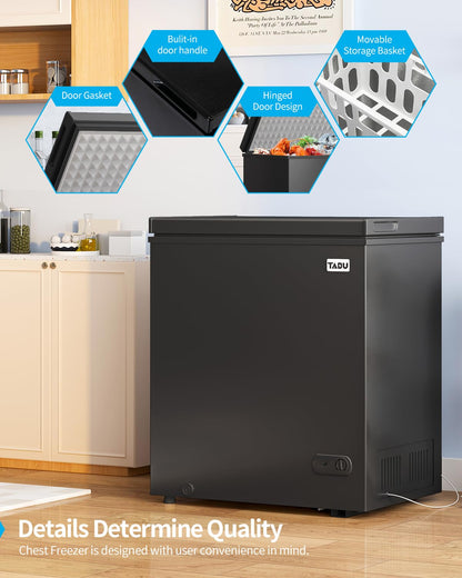 TABU 7.0 Cubic Feet Chest Freezer, Energy Saving Chest Deep Freezer with 7 Level Adjustable Thermostat, Top Opening Compact Freezer with Removable Storage Basket (Black) - CookCave