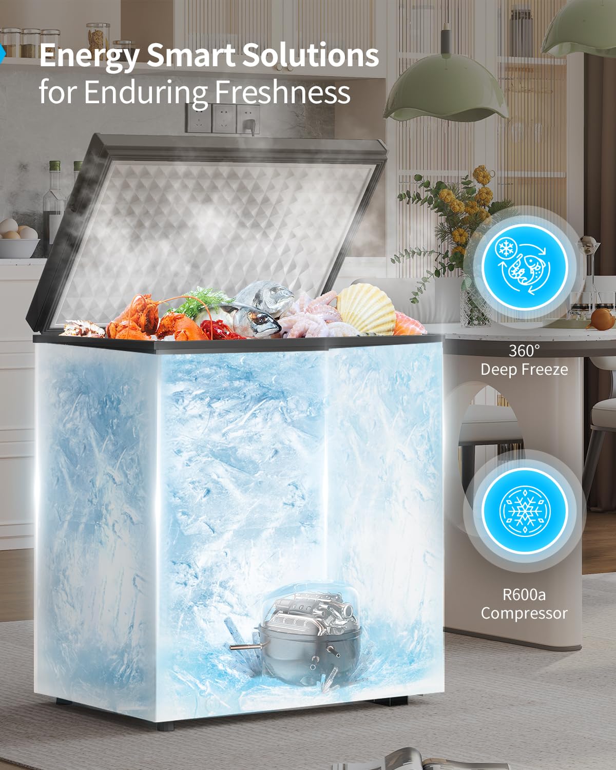 TABU 7.0 Cubic Feet Chest Freezer, Energy Saving Chest Deep Freezer with 7 Level Adjustable Thermostat, Top Opening Compact Freezer with Removable Storage Basket (Black) - CookCave