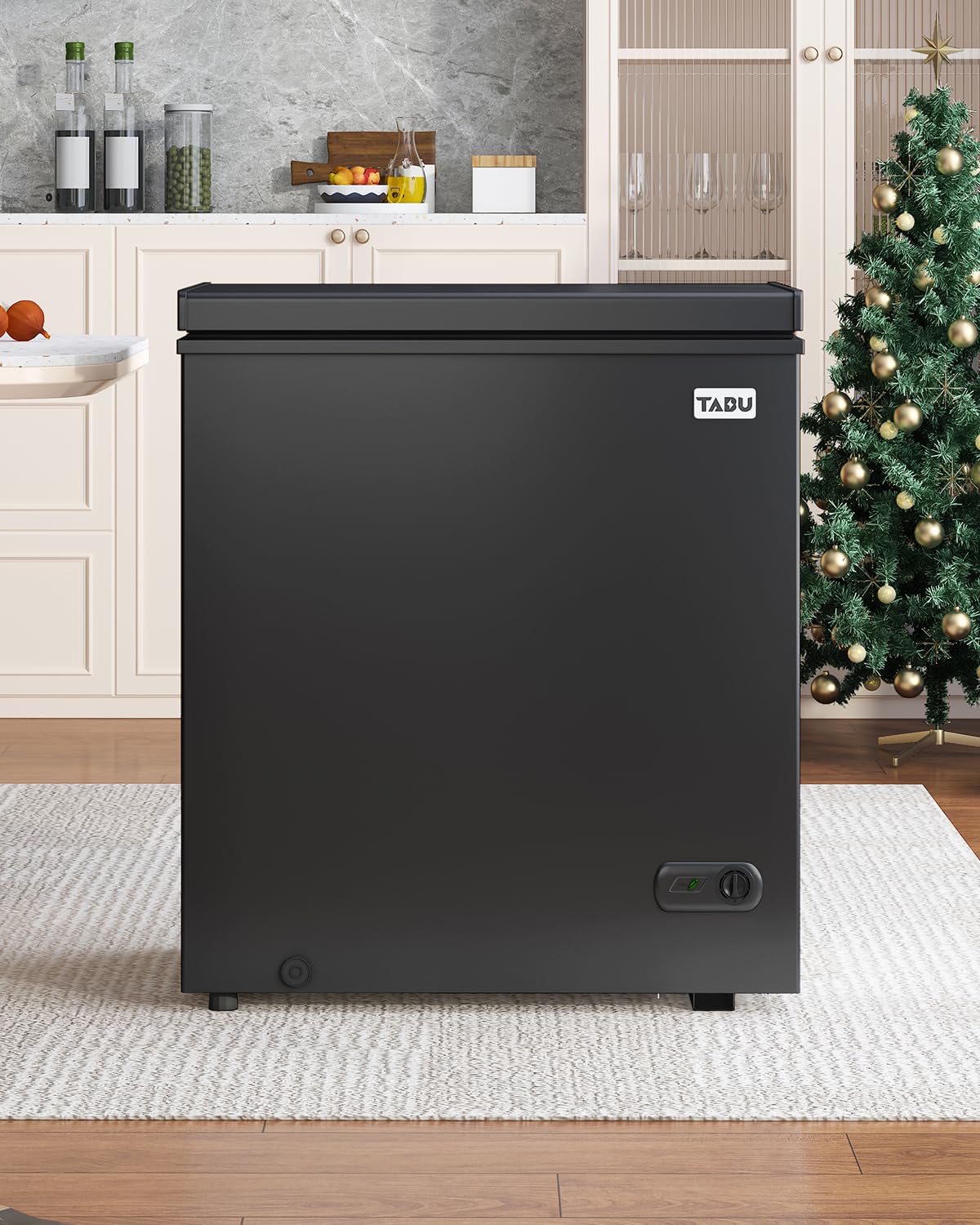 TABU 7.0 Cubic Feet Chest Freezer, Energy Saving Chest Deep Freezer with 7 Level Adjustable Thermostat, Top Opening Compact Freezer with Removable Storage Basket (Black) - CookCave