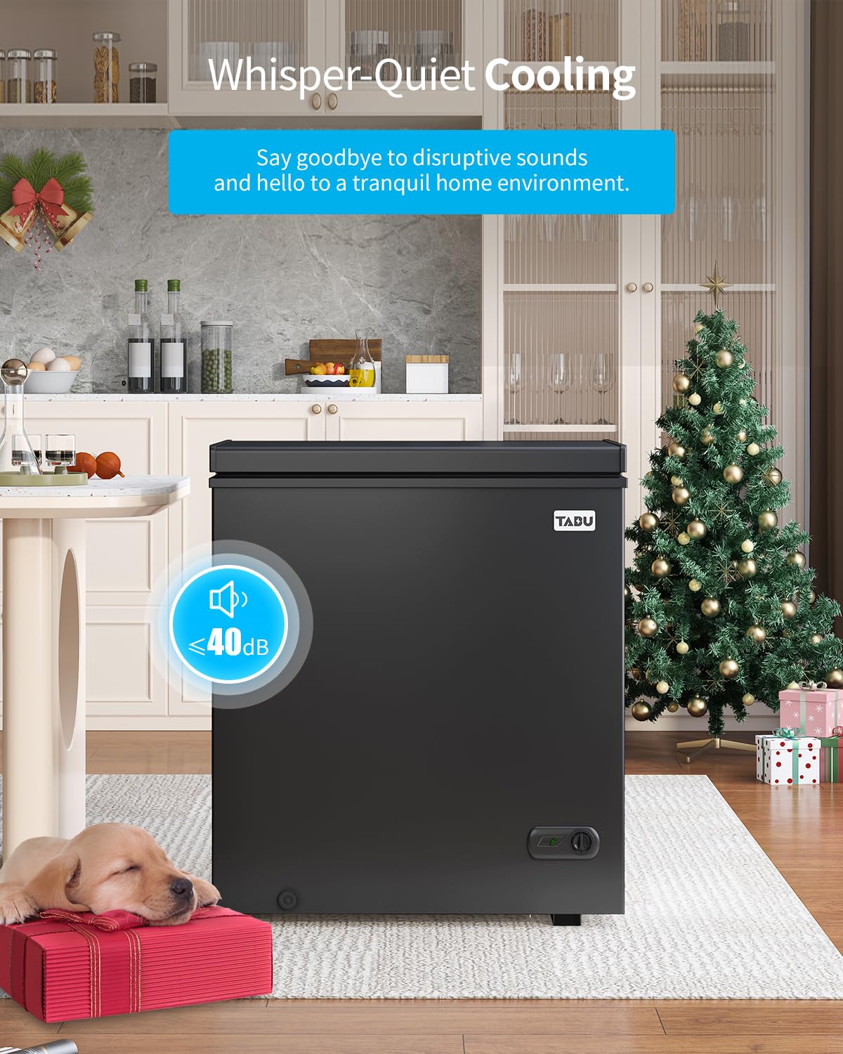 TABU 7.0 Cubic Feet Chest Freezer, Energy Saving Chest Deep Freezer with 7 Level Adjustable Thermostat, Top Opening Compact Freezer with Removable Storage Basket (Black) - CookCave